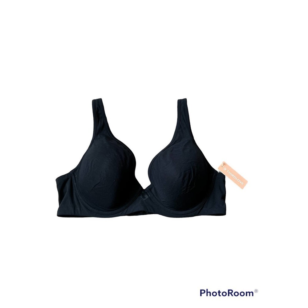 $72 ThirdLove 24/7 Pima Cotton Plunge Bra 42B Black New